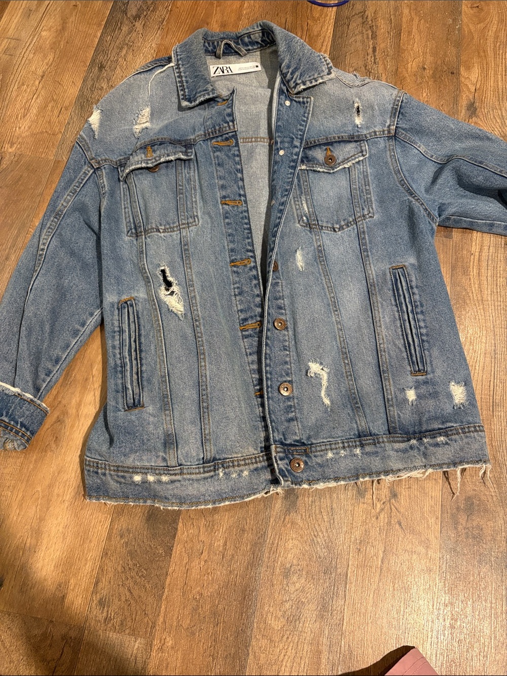 Zara Light Blue Distressed Denim Jacket
